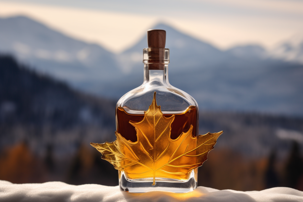 Zesty_An_amber-colored_whisky_bottle_with_snow-capped_mountains_3ebcc6e2-31cc-4172-a9d4-bb46730eb1b4