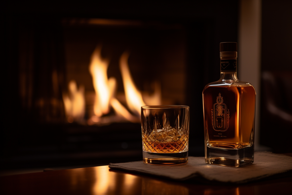 Zesty_american_whiskey_being_enjoyed_next_to_a_fireplace_60eae240-f1f5-4511-a8eb-6be13c6b0305